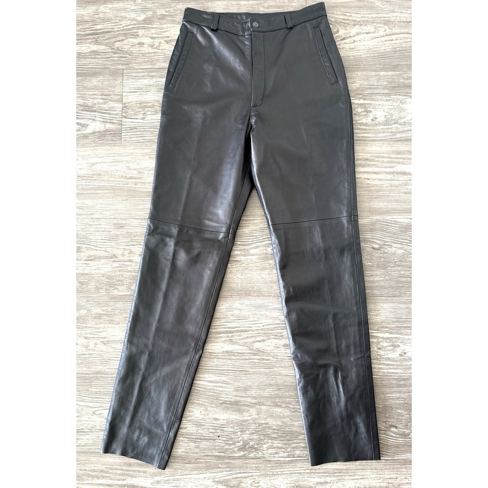Vintage Remy Leather Black Genuine Leather High Rise Pants Size 4 Made USA